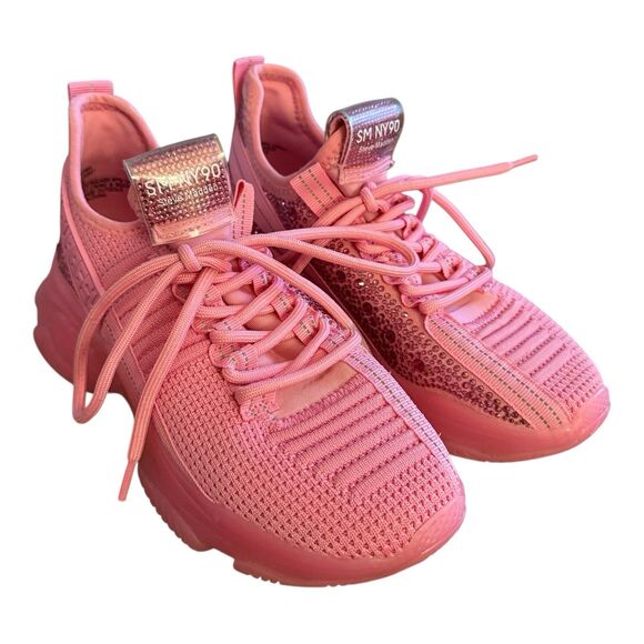 Steve Madden Maxima Sneakers Women Sz 5 Fuchsia Pink Embellished Sparkle - Picture 1 of 13